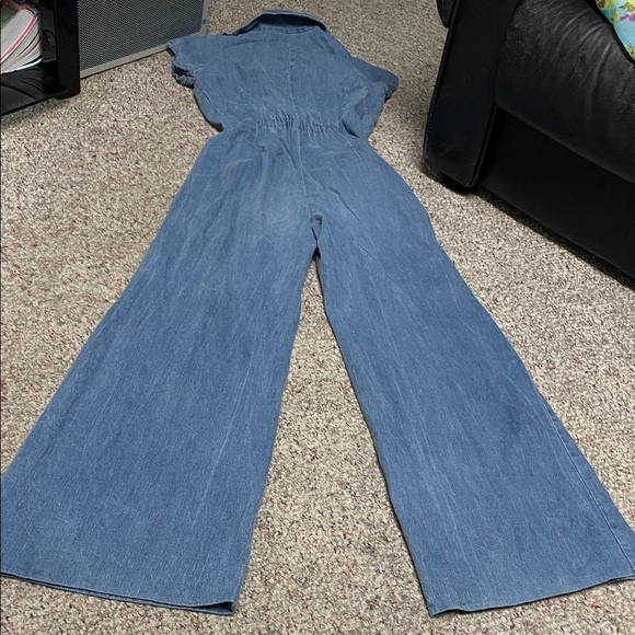 Vintage 70s one pc ultra bell bottom Denim zip front Jumpsuit - Picture 11 of 11